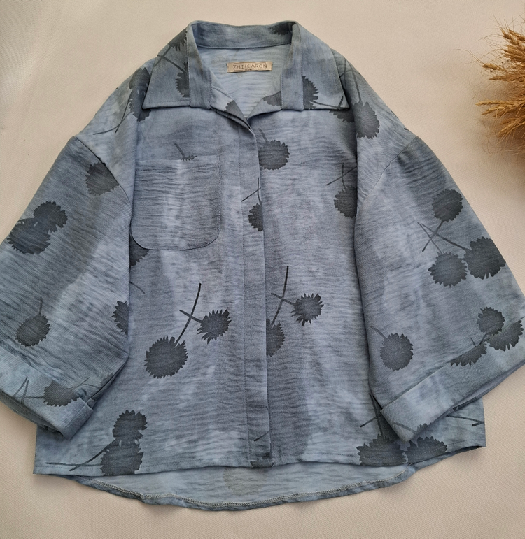 شومیز قاصدک جنس صوفیا رنگای آبی سورمه ای مشکی - Narm Collection
